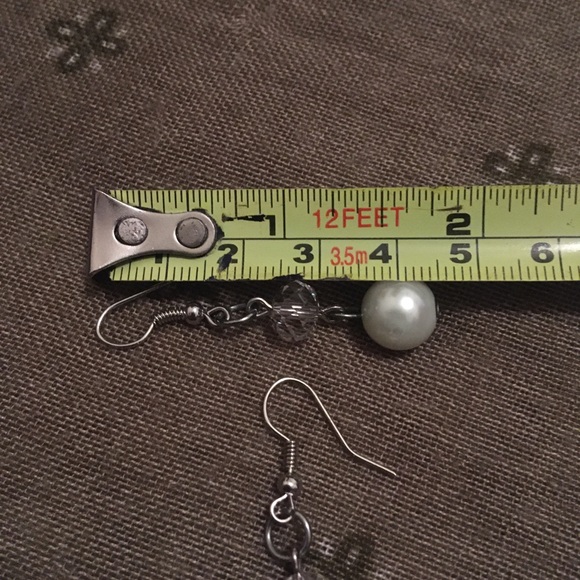 Vintage Beautiful Faux Pearl and Clear Beaded Dangle Hook Earrings - Picture 5 of 6